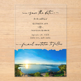 北レイクタホ目的地の結婚式の日付を保存 アクリル招待状