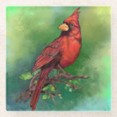 北レッド（鳥）ショウジョウコウカンチョウバードガラスコースター絵画ズ ガラスコースター (正面)