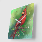 北レッド（鳥）ショウジョウコウカンチョウ鳥の壁時計 スクエア壁時計 (傾斜)
