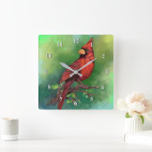 北レッド（鳥）ショウジョウコウカンチョウ鳥の壁時計 スクエア壁時計 (ホーム)