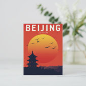 北京中国寺院の夕日 ポストカード (スタンド正面)