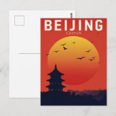 北京中国寺院の夕日 ポストカード (正面/裏面)