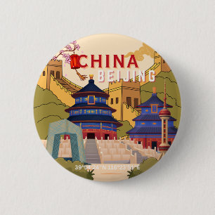 北京中国旅行ポスター アジアの都市の壁のアート 缶バッジ