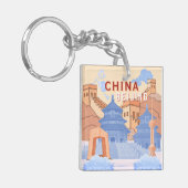 北京中国旅行ポスター | パステルブルーとピーチ キーホルダー (正面左)