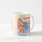 北京中国旅行ポスター | パステルブルーとピーチ コーヒーマグカップ (正面右)