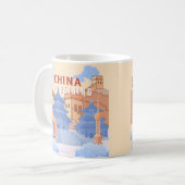北京中国旅行ポスター | パステルブルーとピーチ コーヒーマグカップ (正面左)