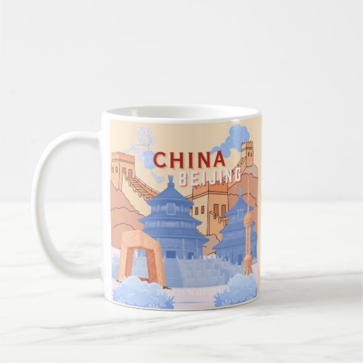 北京中国旅行ポスター | パステルブルーとピーチ コーヒーマグカップ (左)