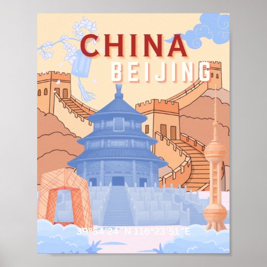 北京中国旅行ポスター | パステルブルーとピーチ ポスター (正面)
