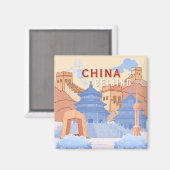 北京中国旅行ポスター | パステルブルーとピーチ マグネット (正面/裏面)