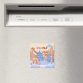 北京中国旅行ポスター | パステルブルーとピーチ マグネット (インサイチュ (食洗機))