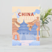 北京中国旅行ポスター | パステルブルーとピーチ 招待状 (スタンド正面)