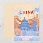 北京中国旅行ポスター | パステルブルーとピーチ 招待状 (正面/裏面)