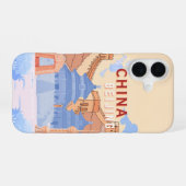 北京中国旅行ポスター | パステルブルーとピーチ iPhone 16ケース (裏面横)