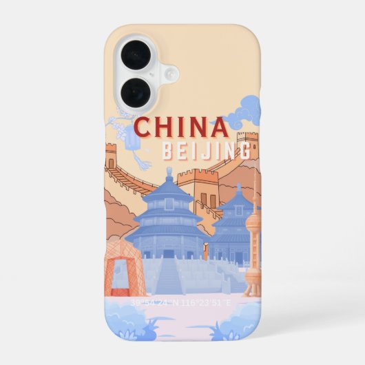 北京中国旅行ポスター | パステルブルーとピーチ iPhone 16ケース (裏面)