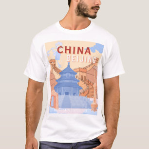 北京中国旅行ポスター   パステルブルーとピーチ Tシャツ