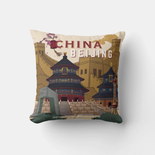 北京中国旅行ポスター | ビンテージイラスト クッション (正面)
