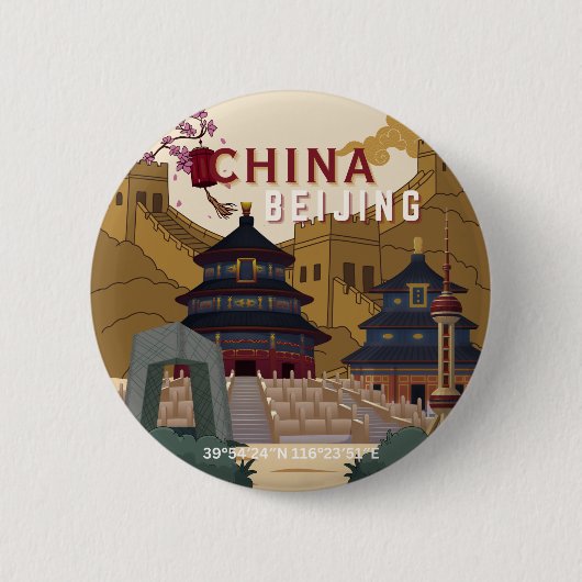 北京中国旅行ポスター | ビンテージイラスト 缶バッジ (正面)