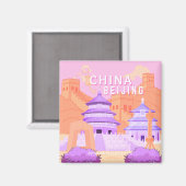 北京中国旅行ポスター | ピンク＆ラベンダーのアート マグネット (正面/裏面)