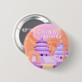 北京中国旅行ポスター | ピンク＆ラベンダーのアート 缶バッジ (正面&裏面)