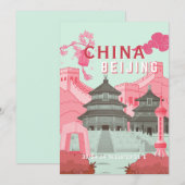 北京中国旅行ポスター | 薄緑とピンクのアート サンキューカード (正面/裏面)