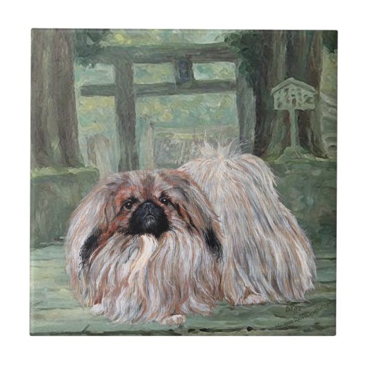 北京犬とオリエンタルゲートウェイ タイル (正面)