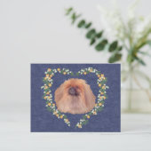 北京犬とオレンジの花 ポストカード (スタンド正面)