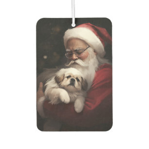 北京犬とサンタクロースのクリスマス カーエアーフレッシュナー