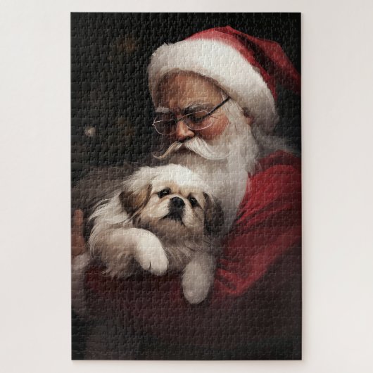 北京犬とサンタクロースのクリスマス ジグソーパズル (縦)