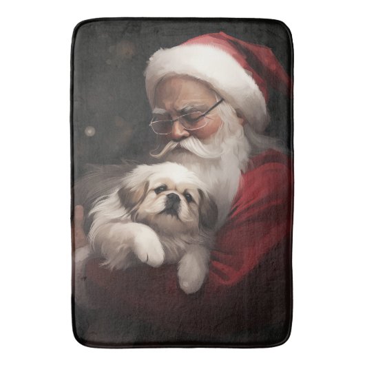 北京犬とサンタクロースのクリスマス バスマット (正面縦)