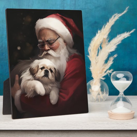 北京犬とサンタクロースのクリスマス フォトプラーク (側面)