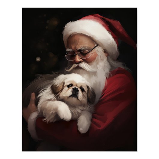北京犬とサンタクロースのクリスマス ポスター (正面)