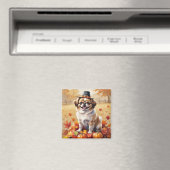 北京犬と秋の葉と感謝祭のアート マグネット (インサイチュ (食洗機))