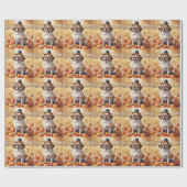 北京犬と秋の葉と感謝祭のアート ラッピングペーパー (フラット)