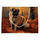 北京犬と落ちる紅葉にインスパイアされ ラージペーパーバッグ (正面)