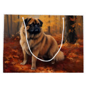 北京犬と落ちる紅葉にインスパイアされ ラージペーパーバッグ (裏面)