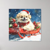 北京犬のそり "Let it Snow" クリスマス キャンバスプリント (正面)