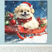 北京犬のそり "Let it Snow" クリスマス キャンバスプリント (インサイチュ (ウッドフロア))
