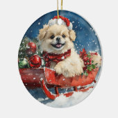 北京犬のそり「Let it Snow」クリスマス セラミックオーナメント (左)