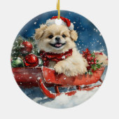 北京犬のそり「Let it Snow」クリスマス セラミックオーナメント (裏面)