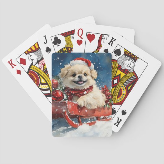 北京犬のそり「Let it Snow」クリスマス トランプ (裏面)