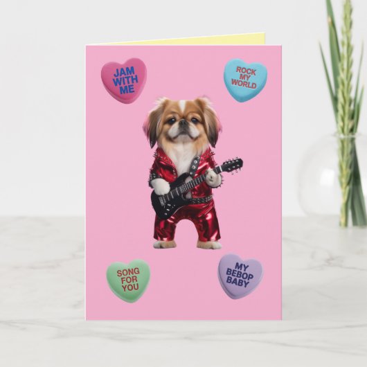 北京犬のギタリスト バレンタインカード シーズンカード (正面)
