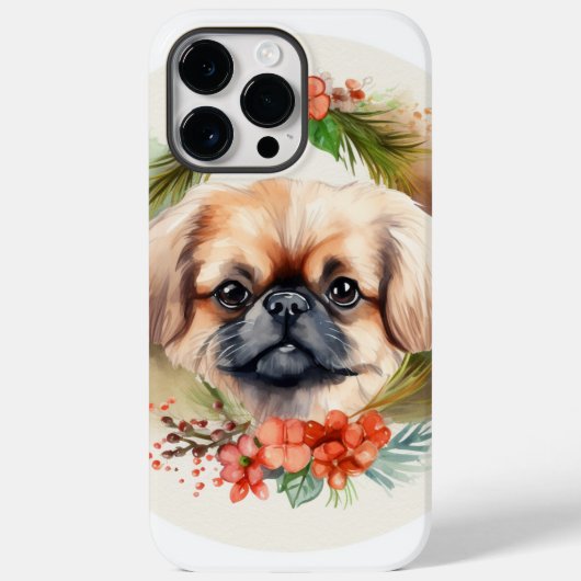 北京犬のクリスマスリースの可愛い仔犬 Case-Mate iPhoneケース (裏面)