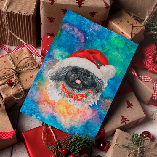 北京犬のクリスマス シーズンポストカード