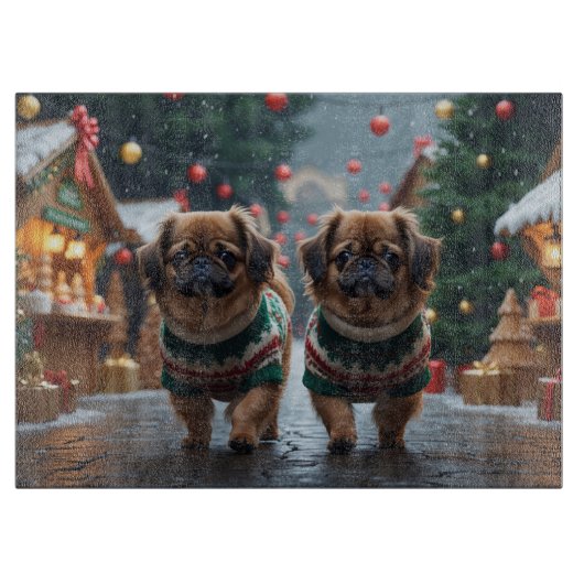 北京犬のクリスマス・スノー・ホリデー カッティングボード (正面)