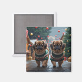 北京犬のクリスマス・スノー・ホリデー マグネット (正面/裏面)