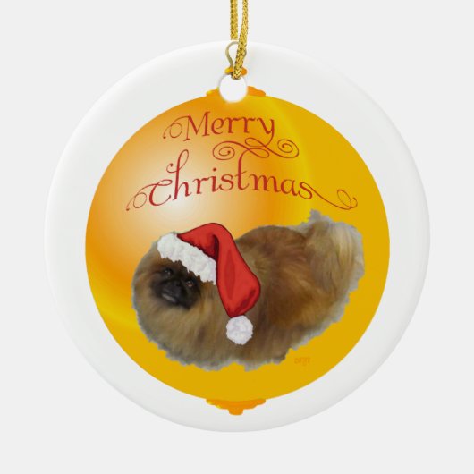 北京犬のクリスマス セラミックオーナメント (正面)