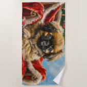 北京犬のクリスマス ビーチタオル (正面)