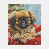 北京犬のクリスマス フリースブランケット (正面)