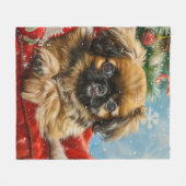 北京犬のクリスマス フリースブランケット (正面(横))