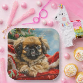 北京犬のクリスマス ペーパープレート (パーティー)